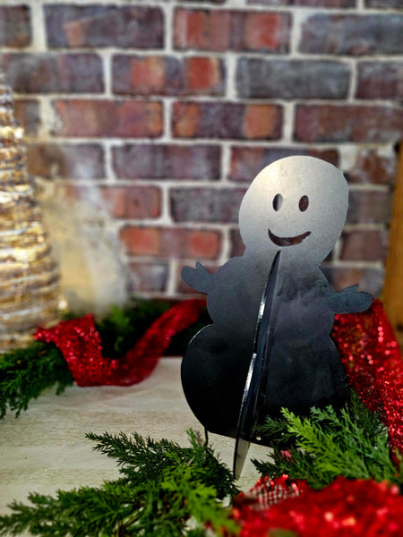 Snowman Family Free Standing Raw Steel