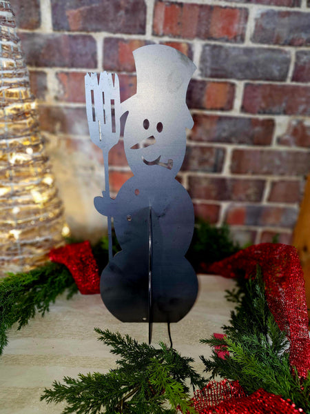 Snowman Family Free Standing Raw Steel